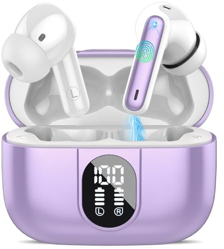 Csasan Language Translator Earbuds, 3-in-1 Ear Buds with ENC Mics, 164 Languages Translation Headphones Real-Time Bluetooth 5.3 Ear Buds, 5 Translation Modes Earphone for Business/Travel/Purple