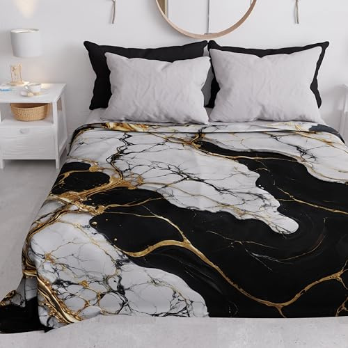 PETTI ARTIGIANI ITALIANI - Colcha Cama Matrimonial (260x260 cm) Microfibra, Primavera Verano, Colchas Bouti Modernas, Cubrecama Ligero Doble, Mármol Blanco Negro 100% Made in Italy