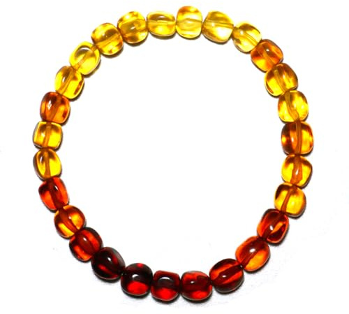UBJSFASASND Pulsera de ámbar de color rojo y amarillo natural, cuentas de 6 mm, talismán de joyería de piedras preciosas multicolor de chakra sacro, energía calmante para protección del calor, se