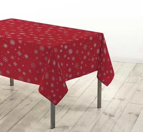 Douceur d'Intérieur, Nappe de Fête Rectangle (140 x 240 cm) Astrelia Rouge/Argent, Microfibre Imprimée