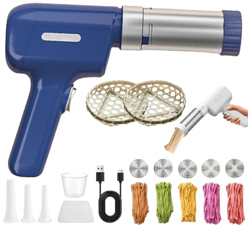 String Hopper Maker Electric, Idiyappam String Hoppers, 5-in-1 Electric Pasta Makers with 5 Interchangeable Molds, Handheld Spaghetti Makers, Portable Noodle Machine with Dough Cutter (blue)