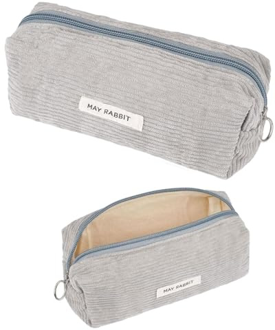FUGLUS 1 Stück Mäppchen Federmäppchen Mädchen Teenager Stiftetasche Stiftemappe Cord-Stoff Federtasche Pencil Case Schulmäppchen(grau)