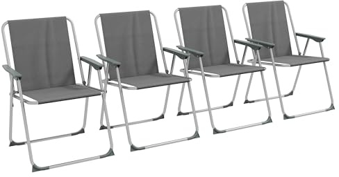 Outsunny 4er Set Gartenstuhl klappbar Campingstuhl mit Armlehne Rückenlehne Klappstuhl 120kg Belastbarkeit für Balkon Garten Oxford 53 x 54 x 76 cm Grau
