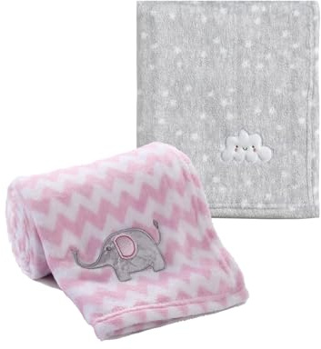 CREVENT Babydecken, niedlich, kuschelig, flauschig und warm, für Säuglinge, Kleinkinder, Bettwäsche, Kinderbett, Kinderwagen, 75 x 100 cm, 2 Stück – graue Wolke + Elefant