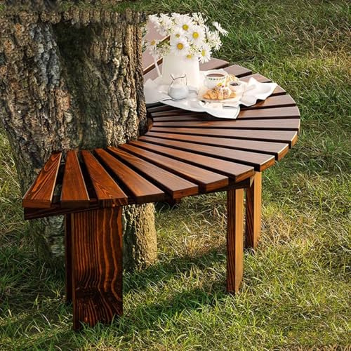 TUPAFJU Banco de Madera Envolvente para árbol Resistente a la Intemperie, Banco de jardín semicircular,Curvo para Exterior, para jardín, Parque, Patio, Exterior, Planta(Walnut,Semicircle)