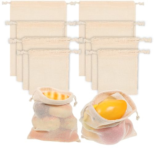 8 Stück Baumwolle Einkaufsnetz Wiederverwendbare Tasche mit Kordelzug Beige Aufbewahrungstasche GemüSe Einkaufsnetze 4 Größen Netztasche für Obst Gemüse Kartoffeln Einkaufen Kühlschrank Transport