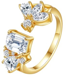 Ayoiow Eheringe 18 Karat Gelbgold, Offenes Band Moissanit Vorsteckring Gold Ehering, Echtgold Ring Damen 585 für Freundin