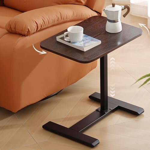 Windpost Beistelltisch C-Form,beistelltisch höhenverstellbar,Eichenholz | 360°Rotierend Couchtisch Klein,neigbarm beistelltische,mit unsichtbaren Rollen,für Wohnzimmer,Schlafzimmer,Laptop, Nussbaum