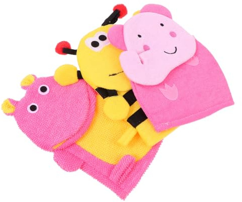 OSOLADY 3pcs Bath Gloves Body Scrubbing Mitts Cute Animal Design Bath Wash Gloves for Shower Exfoliating Skin Mitts Bathing Accessories