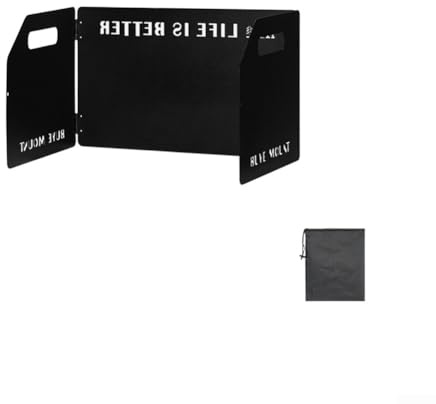 3 Panel Foldable Aluminum Windshield for Camping Stove Use with Heat Resistant and Full Wind Protection, Comes with Storage Bag (Black)