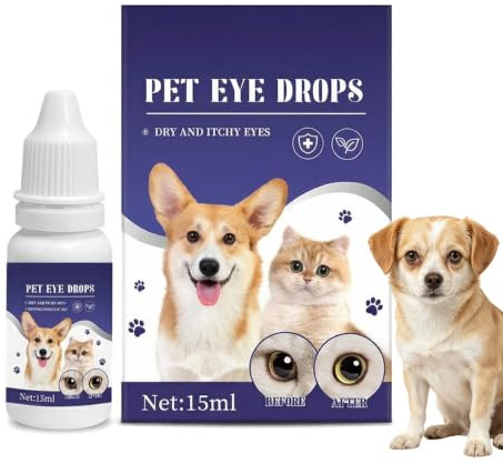 MQUGEE Gouttes Ophtalmique pour Animaux, Gouttes pour Les Yeux des Chats, Détachant de Larmes, Solution Transparente pour Rincer et Apaiser Les Irritations Oculaires, La Fonction Hydratante, 15ML