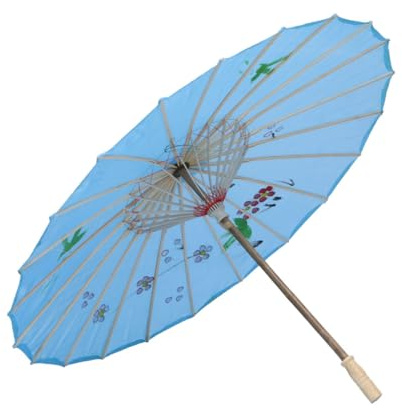 Ombrello Classico Floreale Blu in Bambù e Seta per Danza | Oggetto Decorativo per Interni e Feste, Supporto Robusto, Impugnatura Facile, Accessorio Casuale Incluso Colore Casuale