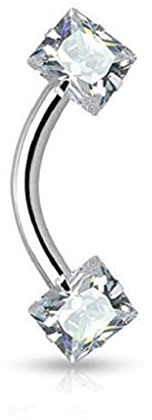 Tapsi´s Coolbodyart Augenbrauen Piercing Chirurgenstahl Damen & Herren [Quadrat Zirkonia] 8 mm 10 mm | Lippenpiercing Stecker | Rook Piercing | Augenbrauenpiercing | Intimpiercing CBACSI07_161022-C