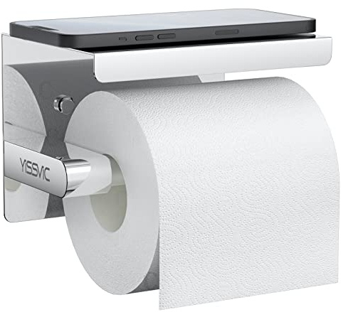Yissvic Porta Carta Igienica Portarotolo Acciaio Inox 304 Installazione Senza Foratura con Adesivo o Fori Superficie Brillante con Porta Cellulare