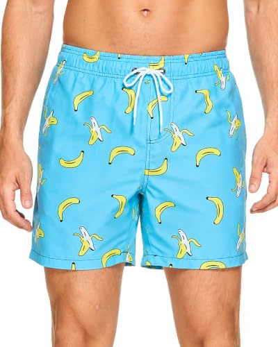HLVEXH Pantalones Cortos de Playa para Deportes acuáticos a Rayas Ligeras para Hombres Pantalones Cortos de Playa Azul Marino Flower Plam L