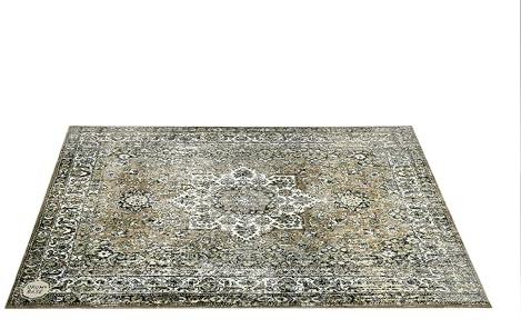 DRUMnBASE Vintage Persian Style Stage Rug, Non Slip Waterproof Rug for Stage or Studio Use to Reduce Vibrations, Green, 6 FT X 5.25 FT