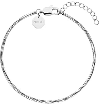 Purelei® Bracciali da uomo (argento), resistenti all'acqua, in acciaio inox, per uomo e donna, in diversi stili, regalo per uomini, 1,9 mm, Acciaio inossidabile