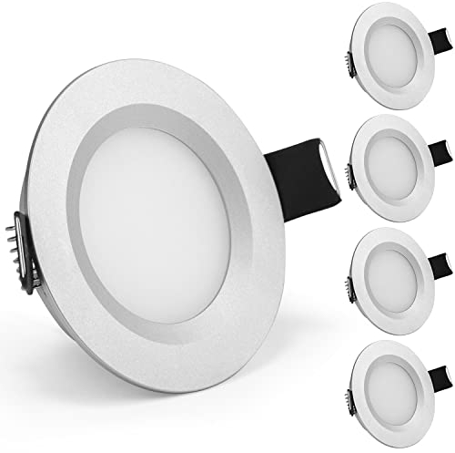 Gr4tec 12V LED Downlights Ceiling Alu, 4 X 3W Campervan Lights 3000K Warm White 84Ra, IP44 Waterproof 12V Spot Lights, Φ58-62mm Hole, LED Recessed Ceiling Lights Silver for Van Motorhome Boat Caravan
