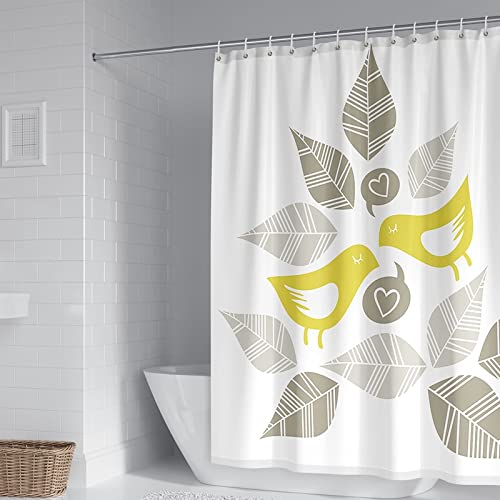 Aotiwe Duschvorhang Textil Badewanne, Langer Duschvorhang Blätter und Vogel Muster Polyester 180X200cm
