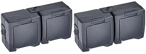 Kopp Nautic 2-fach Schutzkontakt-Steckdose mit Klappdeckel und erhöhtem Berührungsschutz, Aufputz-Feuchtraum, waagrecht, 16A, 250V/AC, IP44, anthrazit, 137015003 (Packung mit 2)