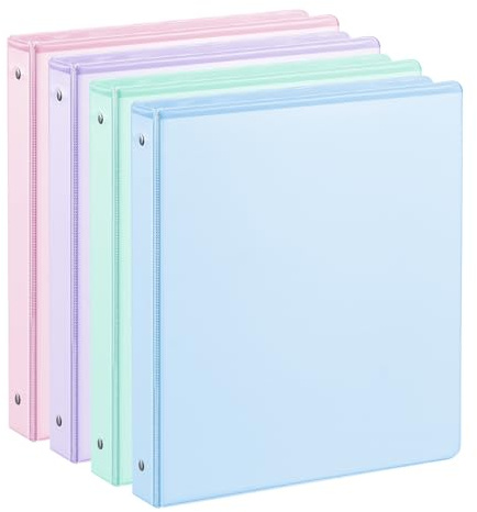 SUIN 1 Inch 3 Ring Binder 4 Pack Pastel Colors, Holds 200 Sheets Letter Size with Pockets for School Office Home