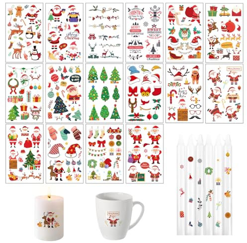 Nexoria Kerzentattoos Weihnachten, Kerzen Tattoos Folie Kerzen Tattoofolie Kerzentattoo Weihnachten DIY Kerzensticker Tatoofolie Für Adventskerzen Und Keramik Für Weihnachten (A)