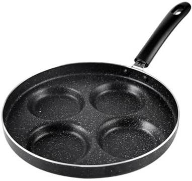 NCONCO Padella per uova antiaderente, padella per pancake a 4 fori in lega di alluminio, padella multiuso per la colazione con coperchio e spatola, stampo per pancake, padella per frittata per
