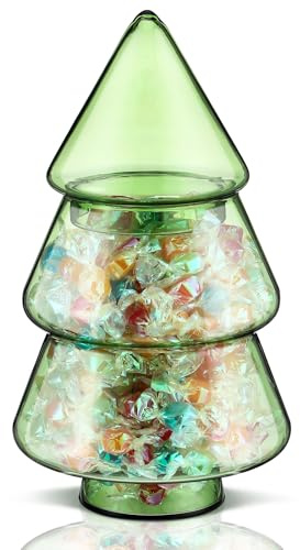Sliner Süßigkeitengläser aus Glas mit Deckel, schöner Weihnachtsbaum-Glas, Schüssel, Lebensmittelaufbewahrungsbehälter für Weihnachten, Festival, Urlaub, Party, Geschenk, Tischdekoration (Grün, 30 x