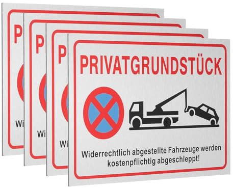 QUARKZMAN 4 Stück Parken Verboten Schild 30 x 20 cm Privatgrundstück Aluminium PVC Verbundplatte Warnschilder Parkende Fahrzeuge Parkplatzschild Hinweisschilder für Privatparkplatz Weiß