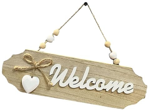 Cartello di benvenuto per porta d'ingresso, cartello di benvenuto in legno, decorazione per la casa, decorazione da parete con scritta in inglese Welcome