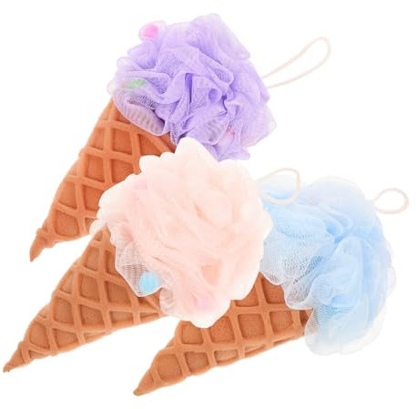 IWOWHERO 3pcs Exfoliating Bath Sponge Mesh Pouf Set, Absorbent Shower Body Scrubber Balls in Blue, Purple, and Pink for Daily Bathing and Skin Cleansing