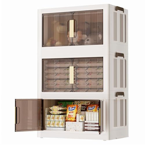 Naviconvex Caja de almacenamiento con tapa, 180 l, grande, apilable, caja de plástico con tapa, 3 niveles y 1 tapa, contenedor de almacenamiento plegable para dormitorio, salón, cocina y oficina
