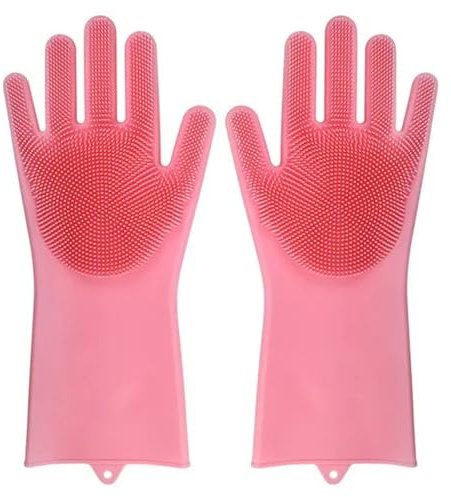 ZIHDKE Cleaning Gloves 3pcs Dishwashing Cleaning Gloves Silicone Rubber Dish Washing Gloves For Household Sponge Scrubber Kitchen Cleaning Tools For Kitchen Cleaning(Pink)