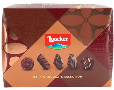 Loacker, Dark Chocolate Selection, Selezione di 18 Delizie Assortite di Wafer e Cioccolato Fondente con Crema alla Nocciola, Idea Regalo per la Festa della Mamma, Confezione da 173,5 g