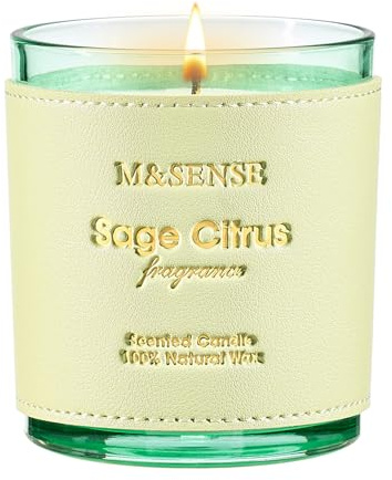 M&SENSE Salvia-citrus doftljus i glas, naturlig doft, 283 g (42 h), lugnande inomhusluft, presentidé/dekoration vardagsrum/hemdoft/stressminskning