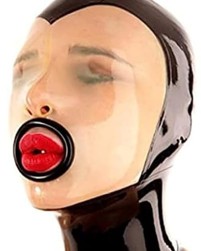 WXLPCGO Bondage Latex Maske Transparente Gesichtsmaske Offene Augen Mund Fetisch Kopfhaube mit ReißVerschluss füR Party Unisex(Size:L-68CM)