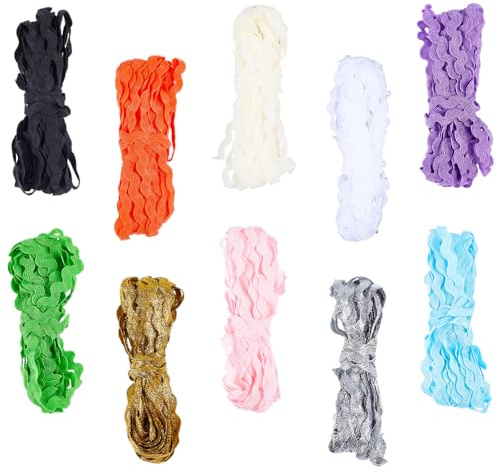 GORGECRAFT Cinta de Flecos Ondulados En Zigzag de 55mm para Coser 10 Colores 5~8.5 Yarda para Coser Bandas para el Cabello Manualidades Bodas Fiestas Y Navidad.