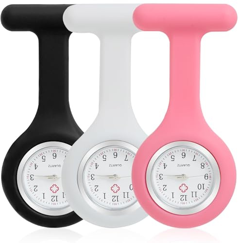 EuAcesry 3 Pcs Nurse Watch, Silicone Stylish Nurse Watch Brooch with with Clip & Easy-to-Read Dial, Perfect Nurse Doctors Accessories