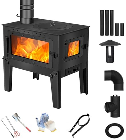 Estufa Leña Interior, Cocina de Leña, con Dos Ventanas de Visualización, Multifuncional, Disipación Uniforme Del Calor, Ideal para Hogares y Oficinas(40 * 31 * 50cm/16 * 12 * 20in)