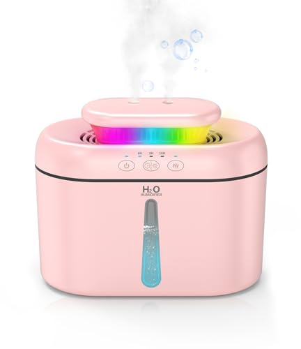 AMZBOSS Humidificador Bebés,Silencioso <28 dB,Depósito 2 L, Doble Boquilla,Luz de Siete Colores,Humidificador de Aire,Para Habitación y Plantas（Rosa claro）