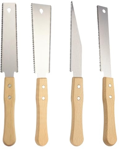 Japanese Pull Saw Set, 4 Precision Woodworking Saws Including Double-Edged, Flat Head and Pointed Head Saws, Professional Hand Saws for Fine Woodworking Projects, Flush Cut Saw and Coping Saw for Deta