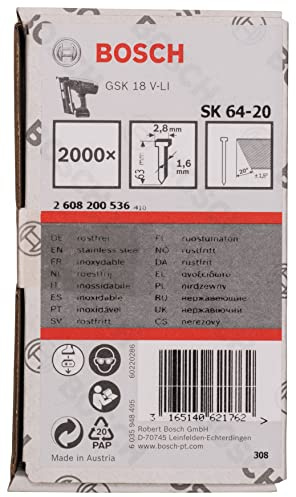 Bosch 2000x PRO FN16-20 Stiftnagel, 20° 1,6/16 g, 63S | Länge 63 mm, Zubehör Nagler