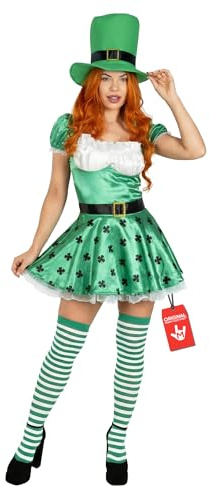 Fun Shack Irischer Kobold Kostüm Damen, Grünes Halloween Kostüm Damen | Grünes Kleid & Hut, Irischer Koboldstil, Zum Überziehen, Perfekt für Halloween, Ideal zum Verkleiden