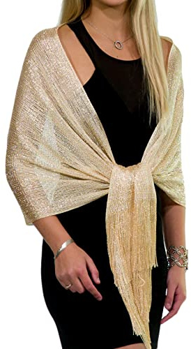 ShineGlitz Shawls and Wraps for Evening Dresses, Metallic Sparkle Womens Wedding Light Yellow Champagne Shawl