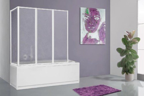 Parete sopravasca pieghevole in alluminio bianco e acrilico opaco 1+3 pannelli 62+133cm altezza 140cm (62+133 cm)