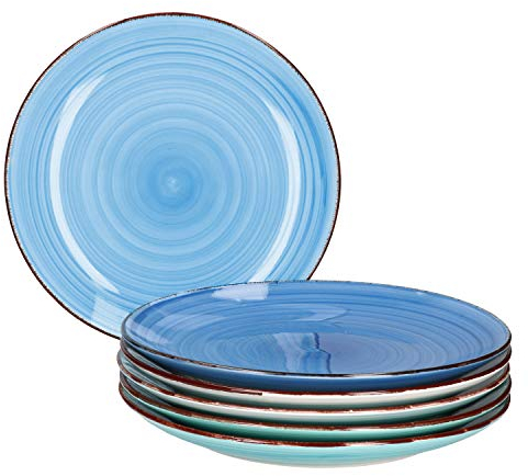 MamboCat 6-pcs. service à gâteaux Blue assiette à dessert ronde assiette de petit déjeuner buffet assiette de service petits strudels bleus décorations grès résistant au four maritime