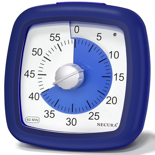 Secura 60-Minute Visual Timer, Silent Study Timer for Kids and Adults, Time Clocks, Time Management Countdown Timer for Teaching (Navy Blue & Navy Blue)