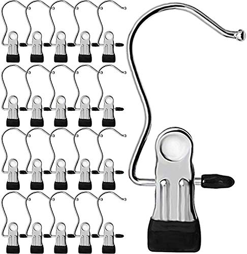 Crochet à Linge 20 Pcs Portable Métal Acier Inoxydable Suspendus Pince à Linge Polyvalents Rotatifs Epingle Clip Rideaux Cintre Pince Pantalon Bottes Cravate Chaussures Serviettes Chaussettes Foulard