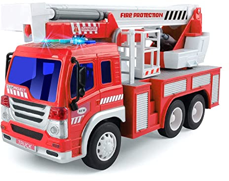 GizmoVine Feuerwehrauto Groß, Feuerwehr Spielzeugauto mit Drehleiter, Sound und Licht, Große Auto Spielzeug Modell, Geschenke für Jungen Mädchen, Kinder Fire Truck Fahrzeuge ab 3 4 5 6 7 8 Jahre