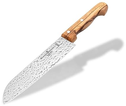 Schwertkrone Solingen Premium Santoku Kochmesser - 20 cm/8 Klinge, Olivenholzgriff, Ideal für Fleisch & Gemüse - Santokumesser